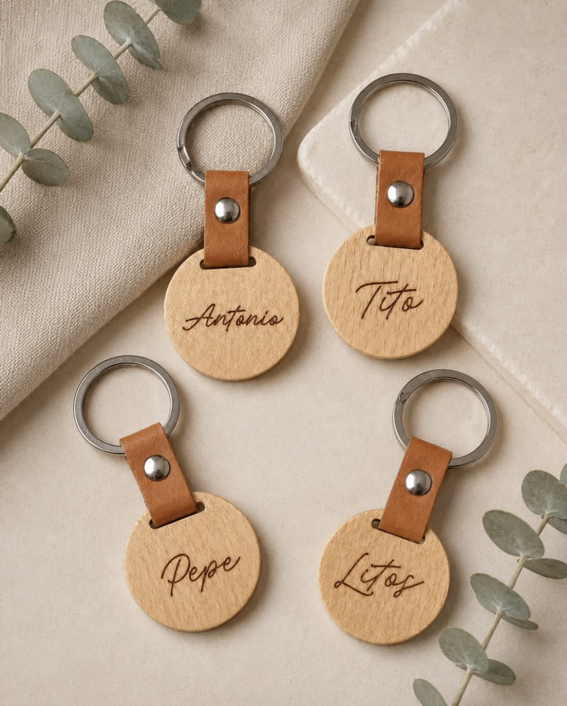 Llavero personalizado madera y cuero